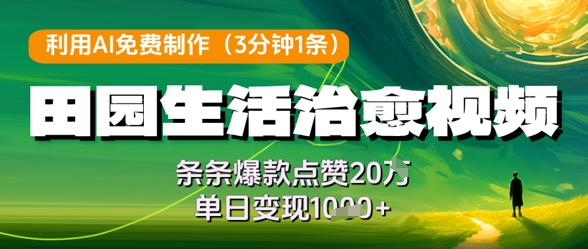 利用AI免费制作田园生活治愈视频，条条爆款点赞20W，单日变现几张-心语资源网